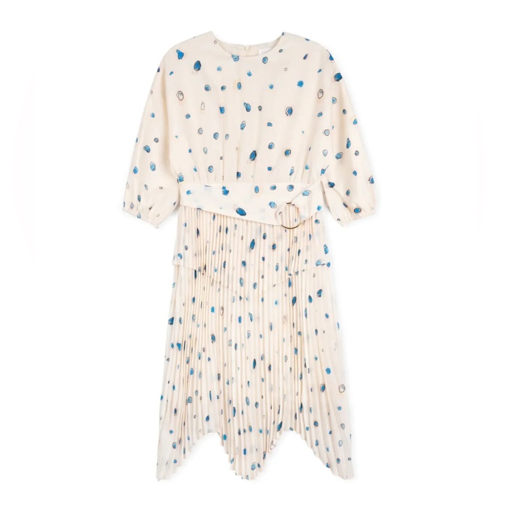 Minimal NWT Cream Dress with Blue Polka Dots